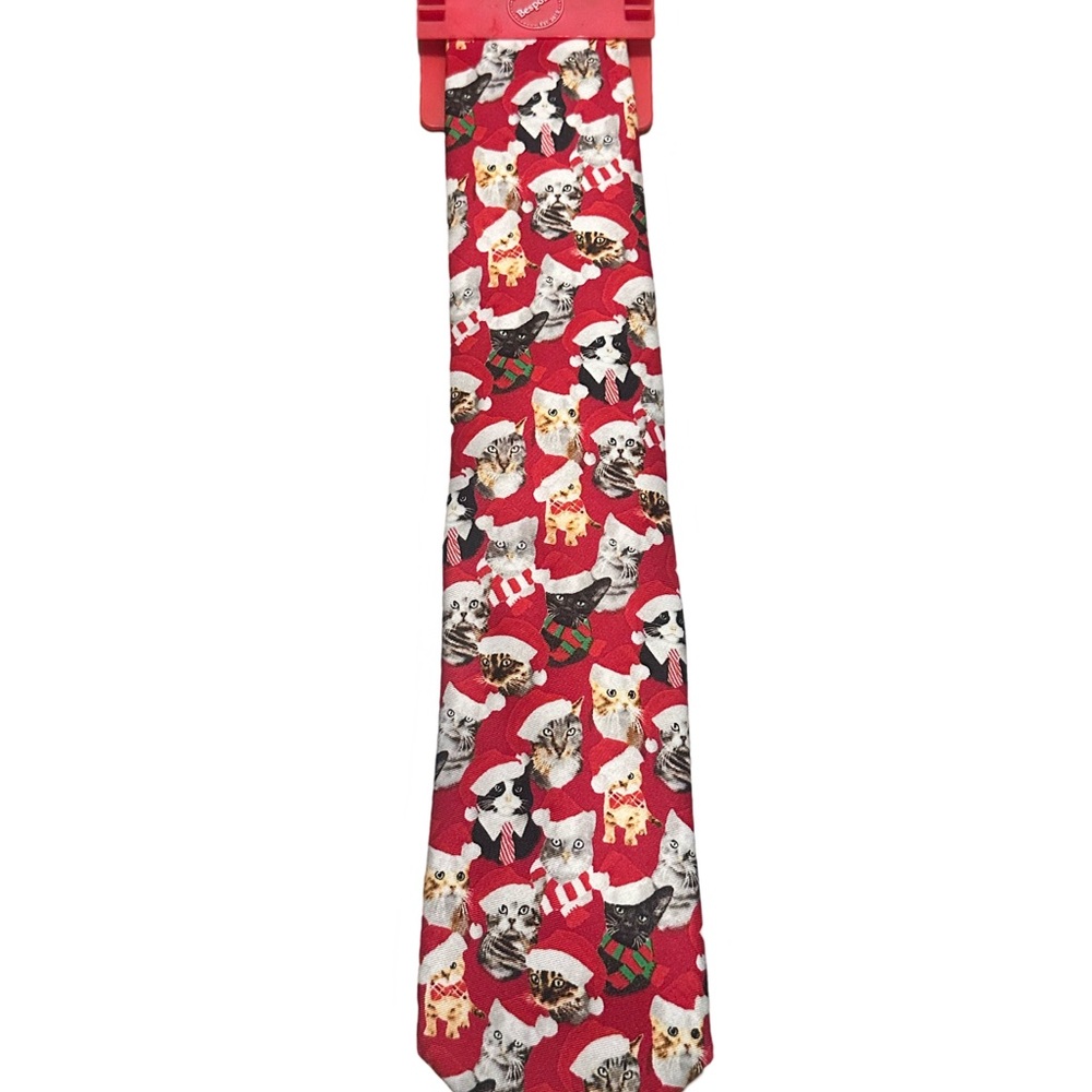 Red Christmas Cat Pattern Necktie